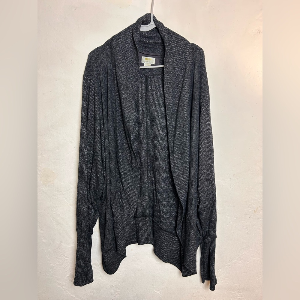 Maeve Anthropologie Ribbed Open Front Cardigan Size L Charcoal